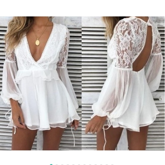 Pants - V-Neck Lace Jumpsuit